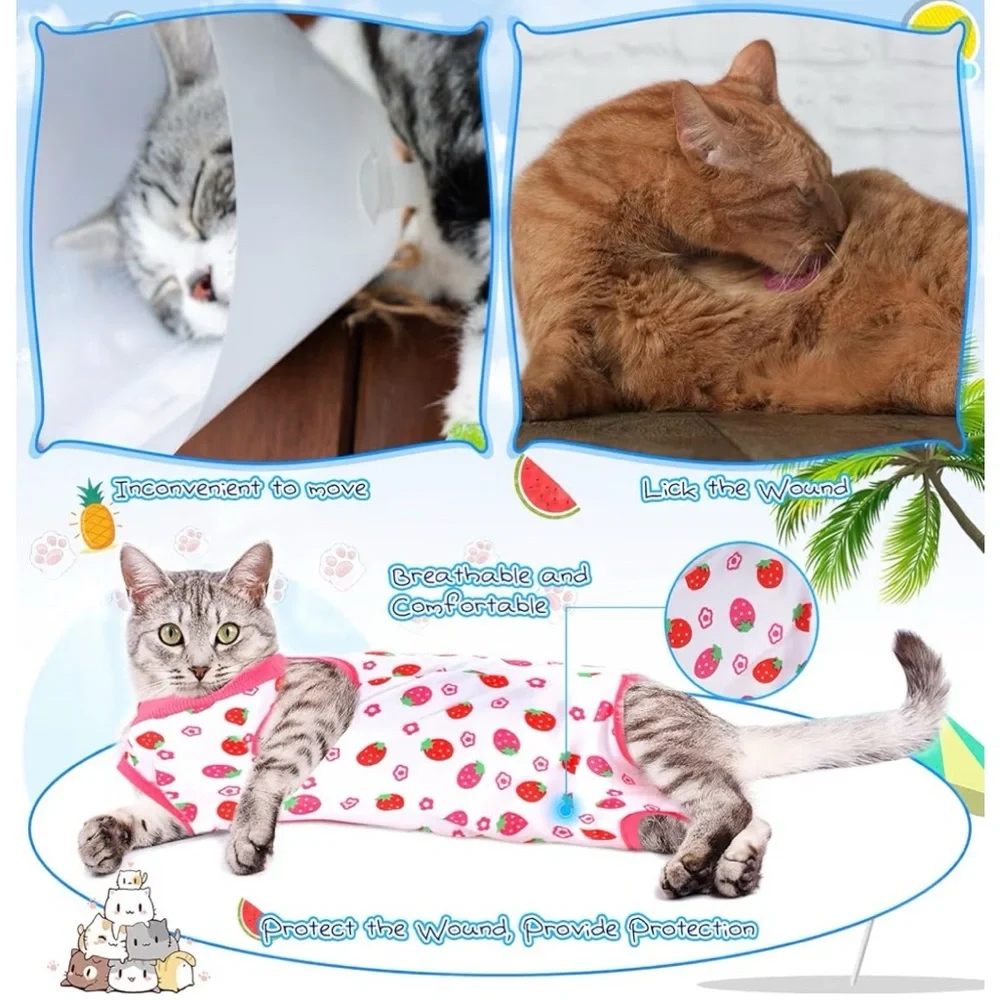 Kacctyen 6 Set Cat Recovery Suit After Surgery Female and Male Cat Size Small